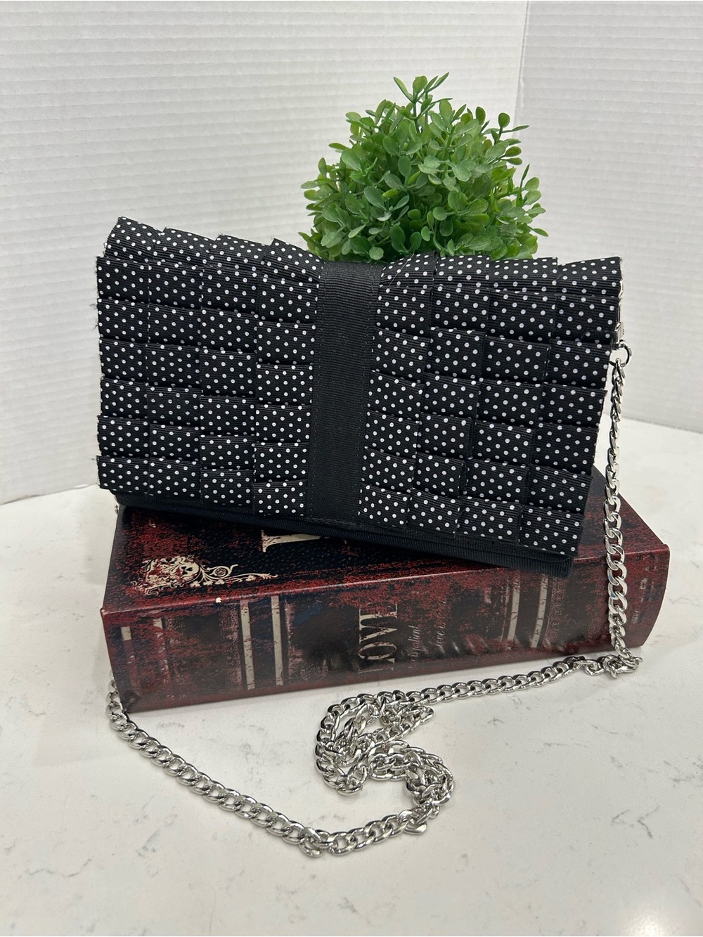 White House Black Market Black Polka Dot Purse with Chain Crossbody